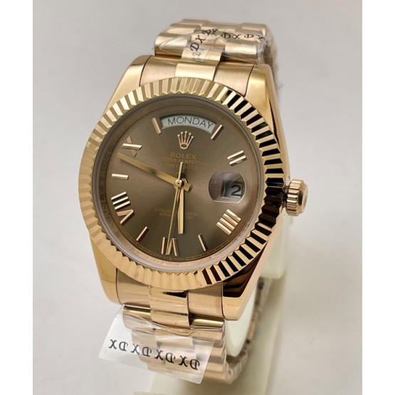 Rolex Day-Date Roman Mark Brown Rose Gold Swiss Automatic Watch