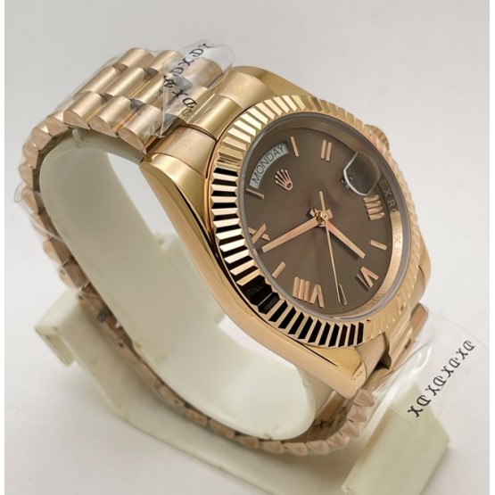 Rolex Day-Date Roman Mark Brown Rose Gold Swiss Automatic Watch