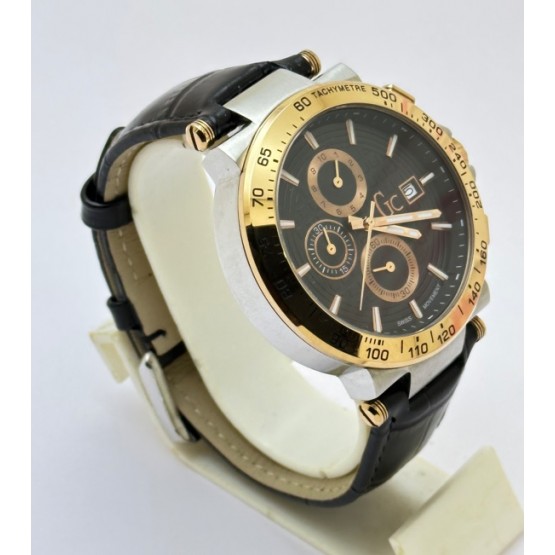 G C GUESS Collection Rose Gold Bezel Leather Strap Watch