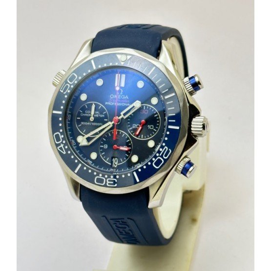 Omega Seamaster Diver 34th America Cup Chronograph Blue Rubber Strap Watch