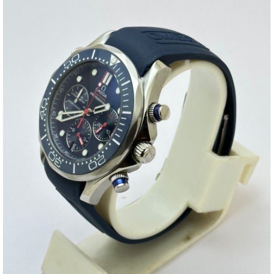 Omega Seamaster Diver 34th America Cup Chronograph Blue Rubber Strap Watch