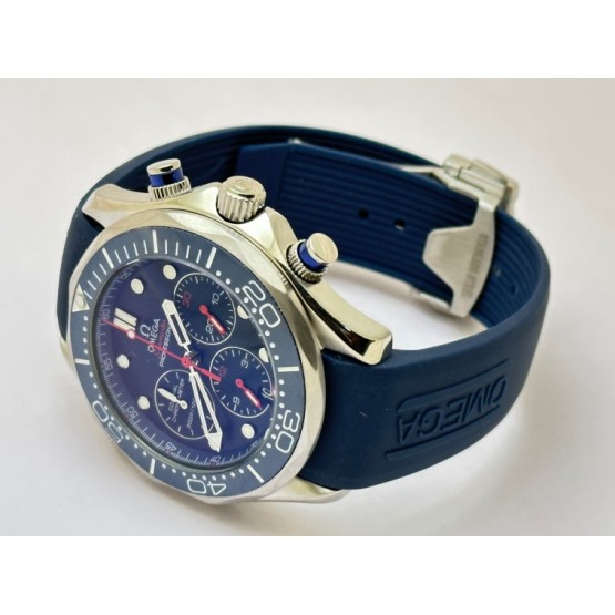 Omega Seamaster Diver 34th America Cup Chronograph Blue Rubber Strap Watch