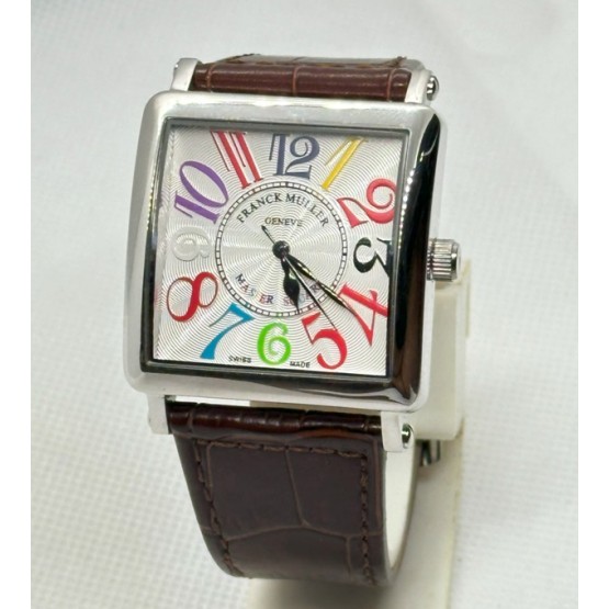 Franck Muller Square Master Steel Color Dreams Leather Strap Watch