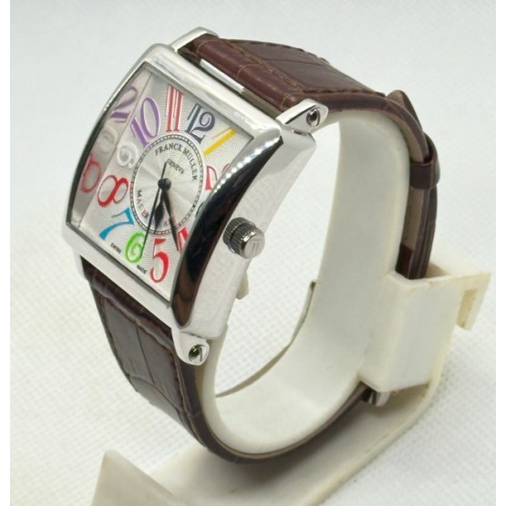 Franck Muller Square Master Steel Color Dreams Leather Strap Watch