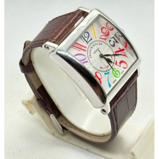 Franck Muller Square Master Steel Color Dreams Leather Strap Watch