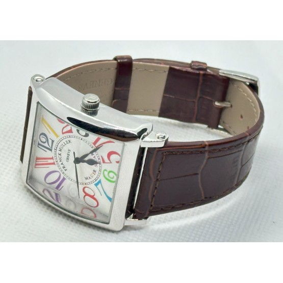 Franck Muller Square Master Steel Color Dreams Leather Strap Watch