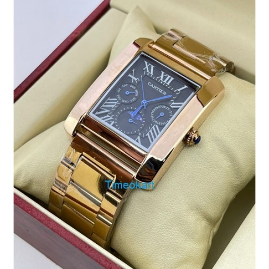 Cartier Tank Day-Date Moon Phase Black Rose Gold Watch