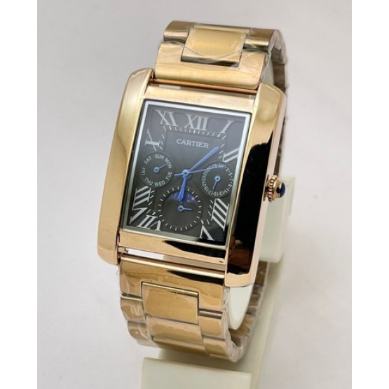 Cartier Tank Day-Date Moon Phase Black Rose Gold Watch