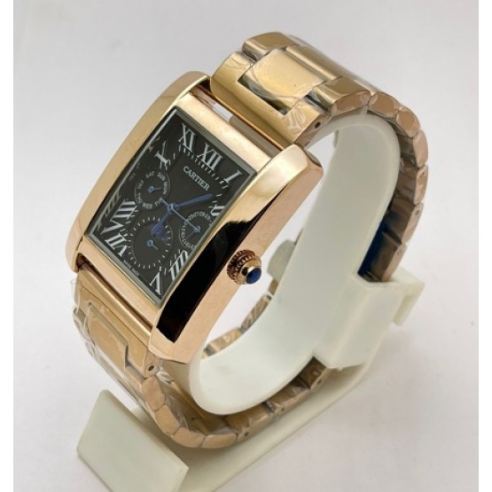 Cartier Tank Day-Date Moon Phase Black Rose Gold Watch