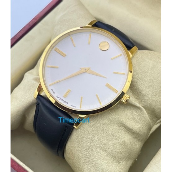 Movado Ultra Slim White Dail Leather Strap Watch