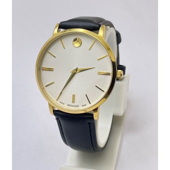 Movado Ultra Slim White Dail Leather Strap Watch