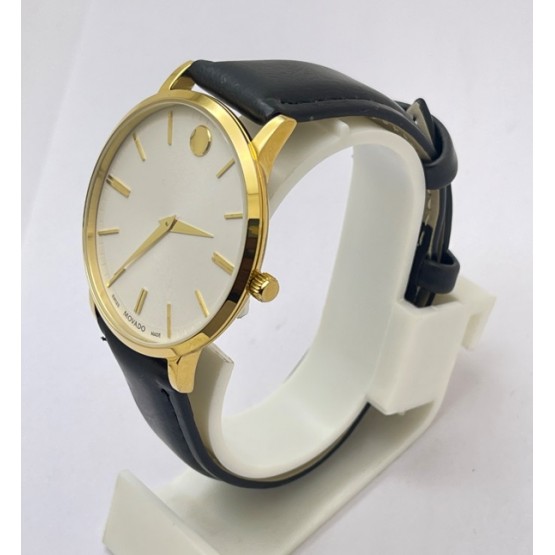 Movado Ultra Slim White Dail Leather Strap Watch