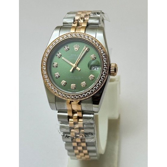 Rolex Datejust Diamond Bezel Green Dual Tone Swiss Automatic Ladies Watch