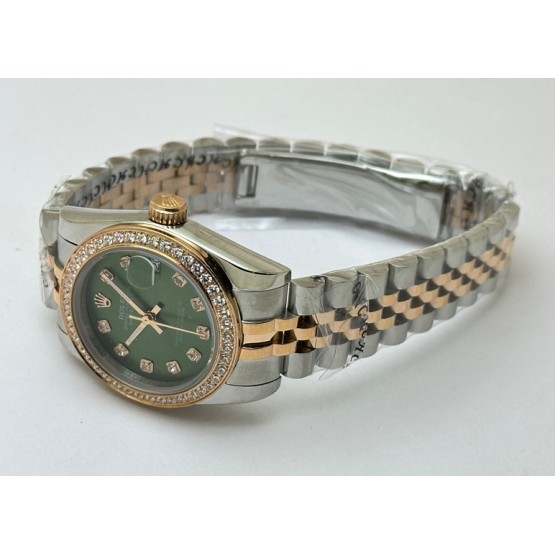 Rolex Datejust Diamond Bezel Green Dual Tone Swiss Automatic Ladies Watch