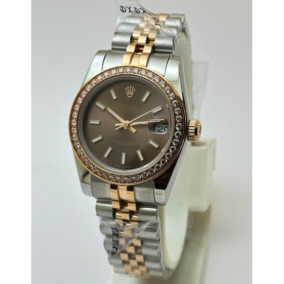 Rolex Datejust Diamond Bezel Brown Dual Tone Swiss Automatic Ladies Watch