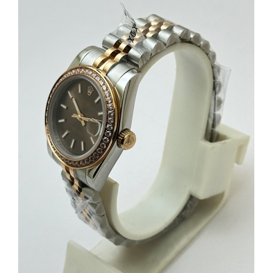 Rolex Datejust Diamond Bezel Brown Dual Tone Swiss Automatic Ladies Watch