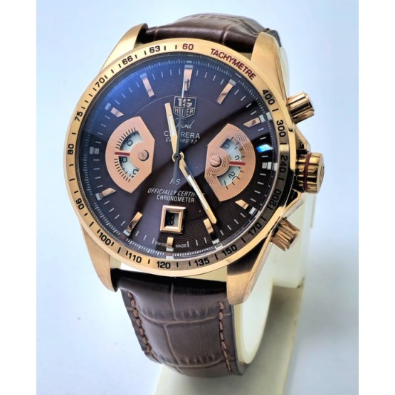 Tag Heuer Grand Carrera Calibre 17 Rose Gold Leather Strap Watch