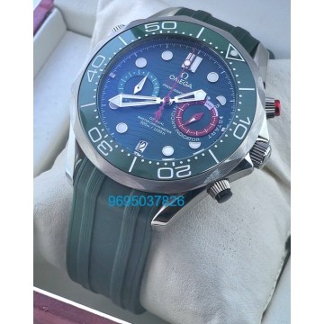 Omega Seamaster 300 Diver Green Chronograph Rubber Strap Watch