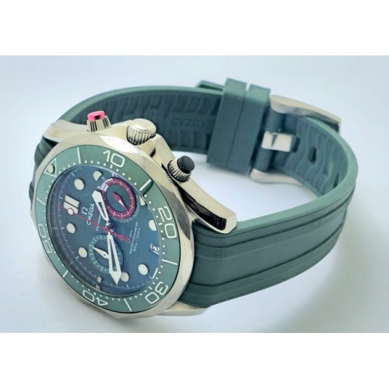 Omega Seamaster 300 Diver Green Chronograph Rubber Strap Watch