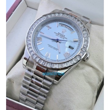 Rolex Day-Date Diamond Bezel ICE BLUE Steel Swiss Automatic Watch