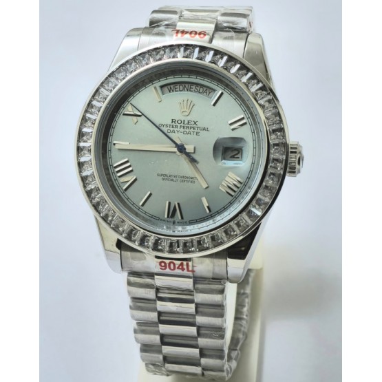 Rolex Day-Date Diamond Bezel ICE BLUE Steel Swiss Automatic Watch