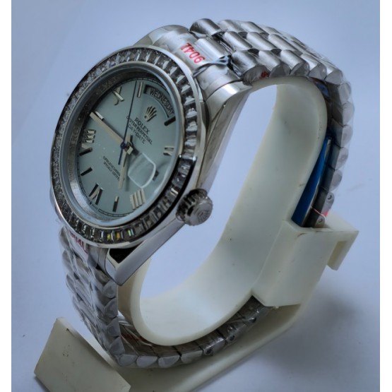 Rolex Day-Date Diamond Bezel ICE BLUE Steel Swiss Automatic Watch