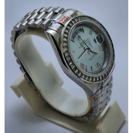 Rolex Day-Date Diamond Bezel ICE BLUE Steel Swiss Automatic Watch