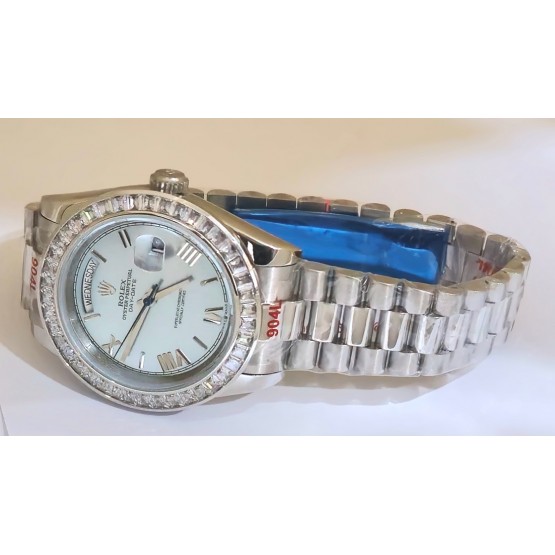 Rolex Day-Date Diamond Bezel ICE BLUE Steel Swiss Automatic Watch