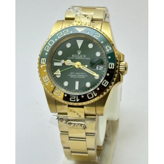 Rolex GMT Master II Golden Green Swiss ETA 3285 Valjoux Movement Watch