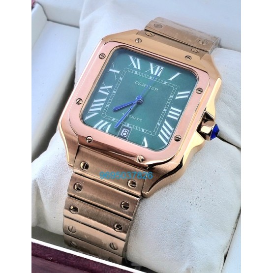 Cartier Santos 100 Green Rose Gold Swiss Automatic Watch