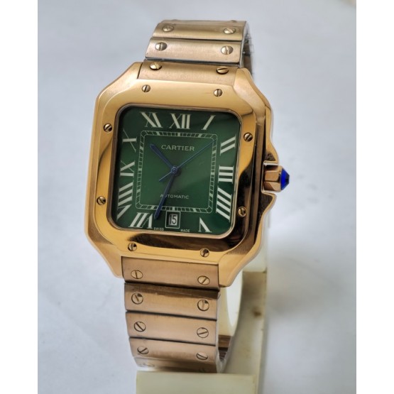 Cartier Santos 100 Green Rose Gold Swiss Automatic Watch