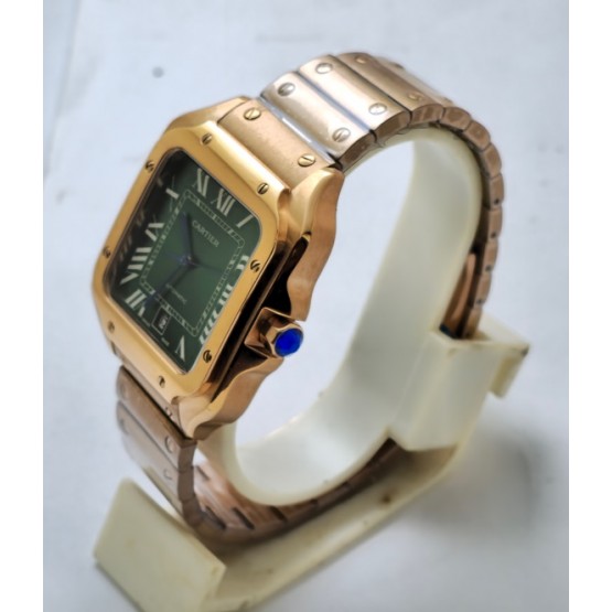 Cartier Santos 100 Green Rose Gold Swiss Automatic Watch