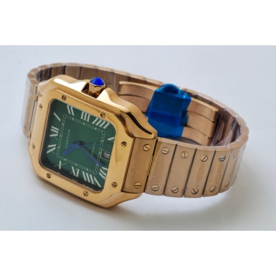 Cartier Santos 100 Green Rose Gold Swiss Automatic Watch