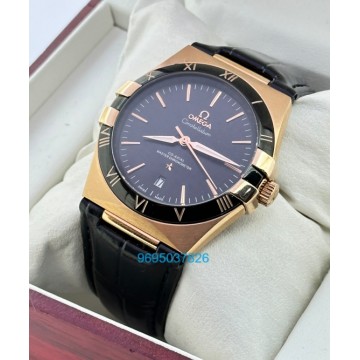 Omega Constellation Rose Gold Black Strap Swiss Automatic Watch