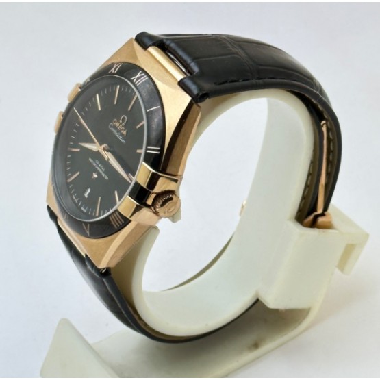 Omega Constellation Rose Gold Black Strap Swiss Automatic Watch