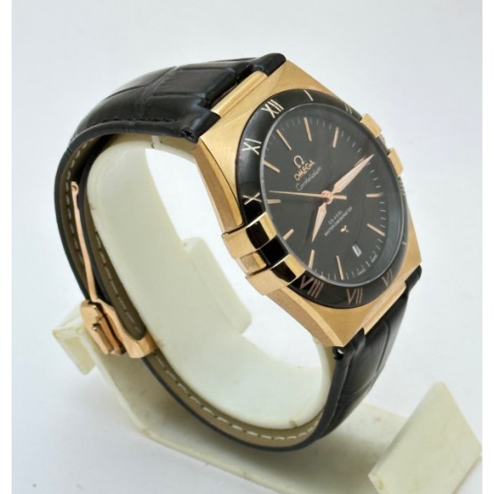 Omega Constellation Rose Gold Black Strap Swiss Automatic Watch