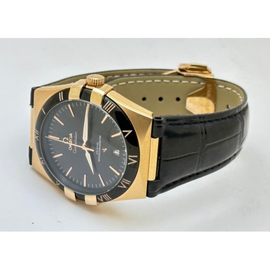 Omega Constellation Rose Gold Black Strap Swiss Automatic Watch