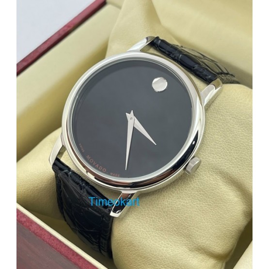 Movado Ultra Slim 2 Steel Black Leather Strap Watch