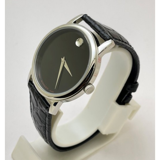 Movado Ultra Slim 2 Steel Black Leather Strap Watch