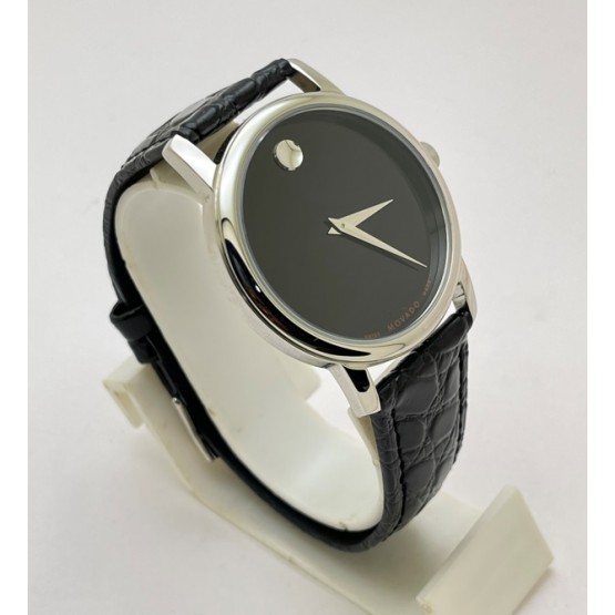 Movado Ultra Slim 2 Steel Black Leather Strap Watch