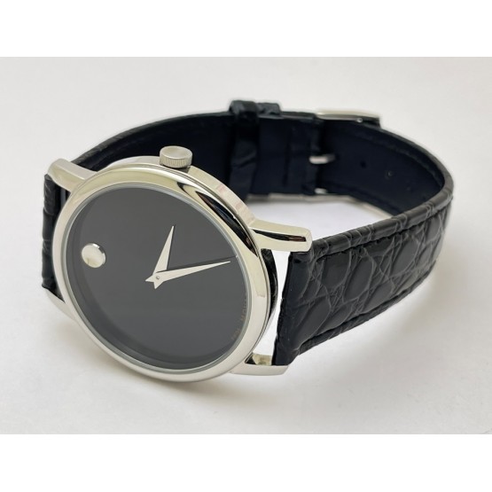 Movado Ultra Slim 2 Steel Black Leather Strap Watch