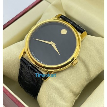 Movado Ultra Slim 2 Gold  Black Leather Strap Watch