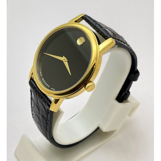 Movado Ultra Slim 2 Gold  Black Leather Strap Watch