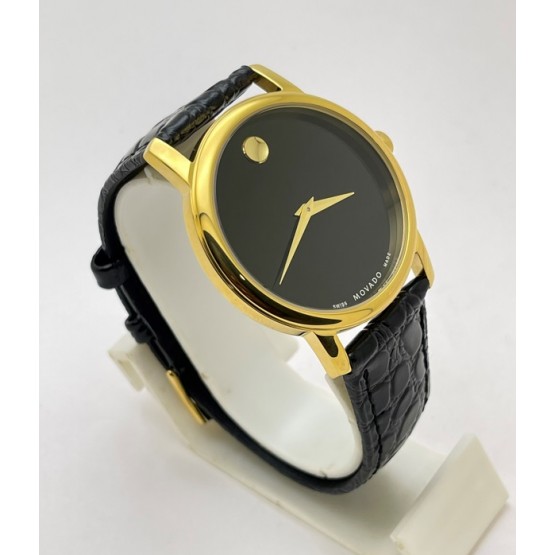 Movado Ultra Slim 2 Gold  Black Leather Strap Watch