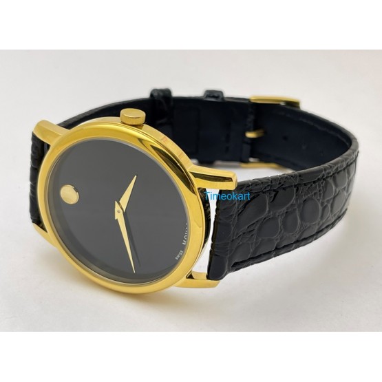 Movado Ultra Slim 2 Gold  Black Leather Strap Watch