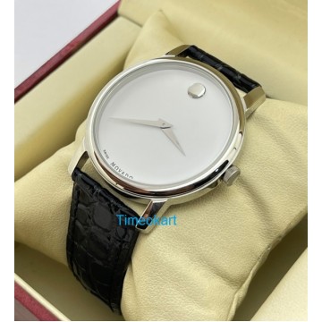 Movado Ultra Slim 2 Steel White Leather Strap Watch