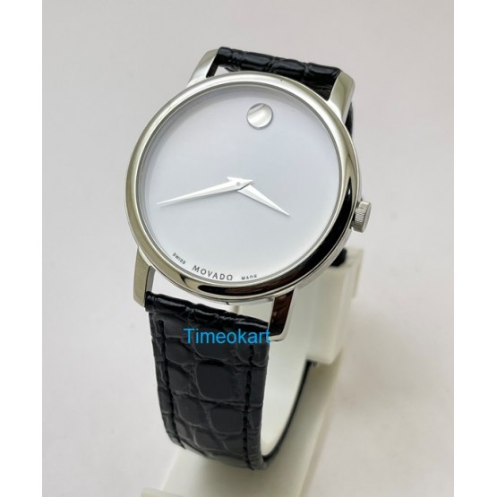 Movado Ultra Slim 2 Steel White Leather Strap Watch