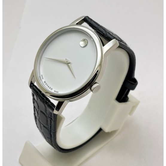 Movado Ultra Slim 2 Steel White Leather Strap Watch