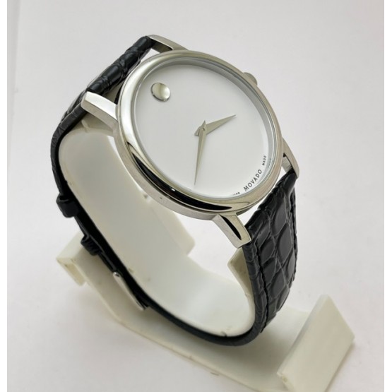 Movado Ultra Slim 2 Steel White Leather Strap Watch