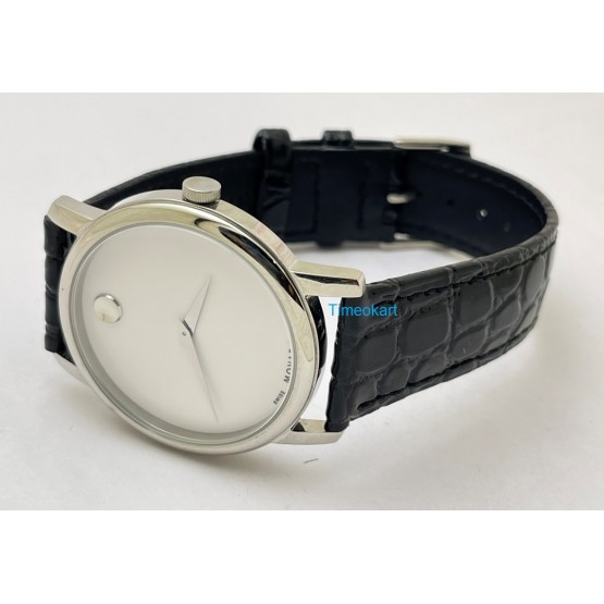 Movado Ultra Slim 2 Steel White Leather Strap Watch